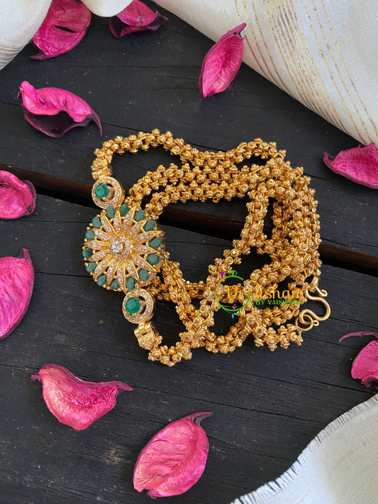 Traditional AD Stone Mogappu Chain-Green-3 Floral-G5911