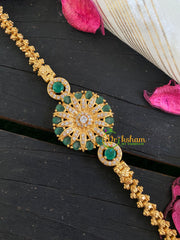 Traditional AD Stone Mogappu Chain-Green-3 Floral-G5911
