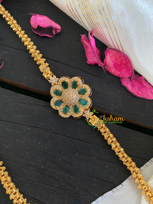 Traditional AD Stone Mogappu Chain-Green- Floral-G5916