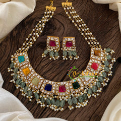 Layered Pearl Precious Jadau Kundan Choker -J1418