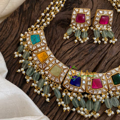 Layered Pearl Precious Jadau Kundan Choker -J1418