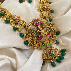 Precious Jadau Kundan Lakshmi Haram - Green Bead-J1367