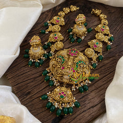 Precious Jadau Kundan Lakshmi Mid Length Shorter Neckpiece - Green Bead-J1364