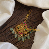Precious Jadau Kundan Lakshmi Maang Tikka -Pastel Green Bead-J1284