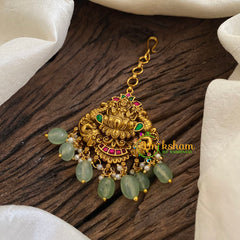 Precious Jadau Kundan Lakshmi Maang Tikka -Pastel Green Bead-J1284