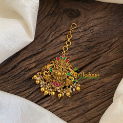 Precious Jadau Kundan Laskhmi Maang Tikka -Gold Bead-J1283