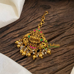 Precious Jadau Kundan Laskhmi Maang Tikka -Gold Bead-J1283
