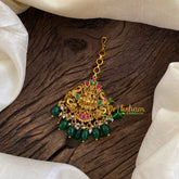 Precious Jadau Kundan Lakshmi Maang Tikka -Green Bead-J1282