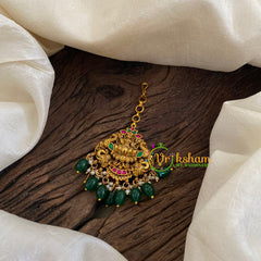Precious Jadau Kundan Lakshmi Maang Tikka -Green Bead-J1282