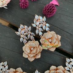 American Diamond Choker-Floral-Rose Gold Tone-G2992