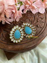 Kundan Studs- Stone Pear Studs-Sky-G5011