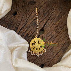 Single Strand Pearl Hook Type Type Jadau Kundan Maang Tikka -Peacock-Pearl -j1294