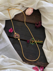 Traditional AD Stone Peacock Mugappu Chain-Red Green-G3020