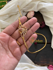 Traditional AD Stone Peacock Mugappu Chain-White Red -G3018