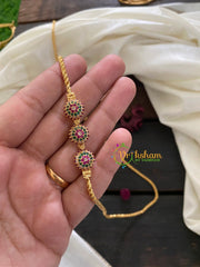 Traditional AD Stone Round Mugappu Chain-White Green Red-G3027