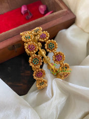 Gold Look Alike AD Stone Bangle-Double Flower-Red Green-G5060