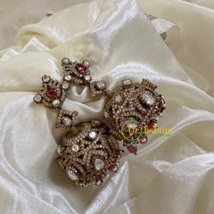 Red Victorian Diamond Jhumkas-VV1170
