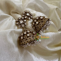 White Victorian Diamond Jhumkas-VV1169
