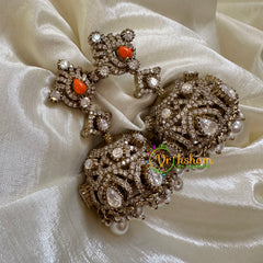 Orange Victorian Diamond Jhumkas-VV1167