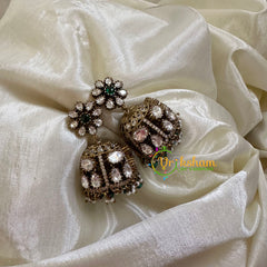 Green Victorian Diamond Jhumkas-VV1166