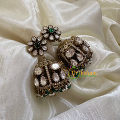 Green Victorian Diamond Jhumkas-VV1166