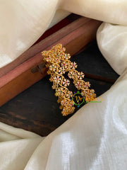 Premium AD Stone Floral Bangle- Double Sided-Red Green-G9827