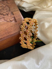 Premium AD Stone Floral Bangle- Double Sided-Red Green-G9827