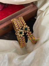 Gold Look Alike AD Stone Bangles-Floral-G5063