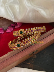 Gold Look Alike AD Stone Bangles-Floral-G5063