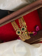 Gold Look Alike AD Stone Bangles-Floral-G5063