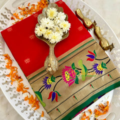 Kumkum Red Paithani Soft Silk Saree -VS3005