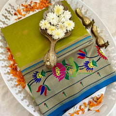 Lime Yellow Green Paithani Soft Silk Saree -VS3008