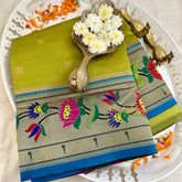 Lime Yellow Green Paithani Soft Silk Saree -VS3008