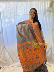 Grey Paithani Semi Soft Silk Saree -VS740