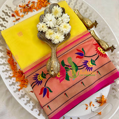 Bright Yellow Paithani Soft Silk Saree -VS3011