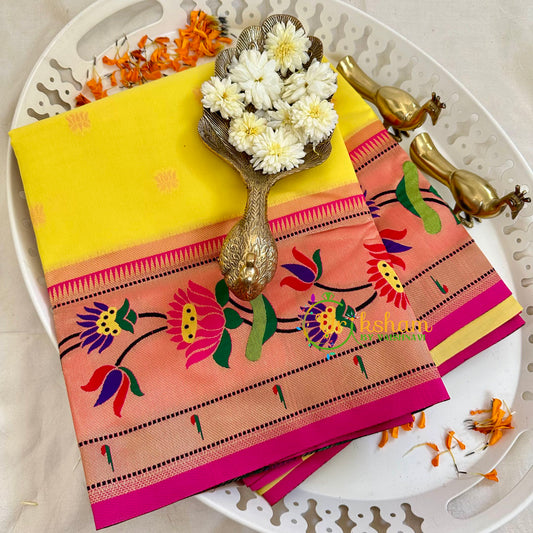 Bright Yellow Paithani Soft Silk Saree -VS3011