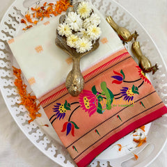 White Paithani Soft Silk Saree -VS3000