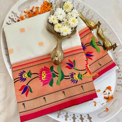 White Paithani Soft Silk Saree -VS3000