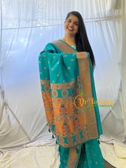 Teal Blue Paithani Semi Soft Silk Saree -VS738