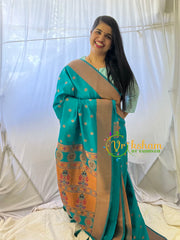 Teal Blue Paithani Semi Soft Silk Saree -VS738