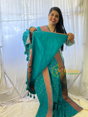 Teal Blue Paithani Semi Soft Silk Saree -VS744