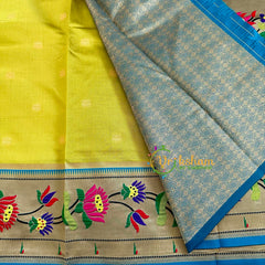 Lime Yellow Green Paithani Soft Silk Saree -VS3008
