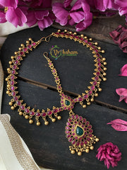 Red and Green Kemp Double Sided Maang Tikka-G2211