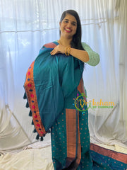 Peacock Blue Paithani Semi Soft Silk Saree -VS742