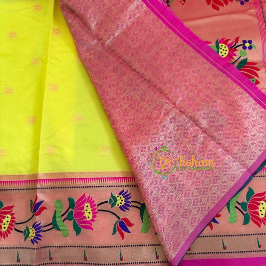 Bright Yellow Paithani Soft Silk Saree -VS3011