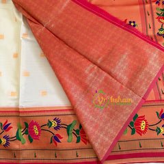 White Paithani Soft Silk Saree -VS3000