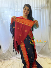 Dark Blue with Red Rani Paithani Soft Silk Saree -VS762