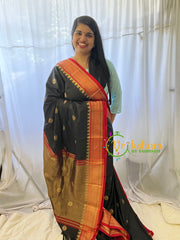 Black with Red Rani Paithani Soft Silk Saree -VS759