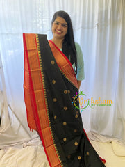 Black with Red Rani Paithani Soft Silk Saree -VS759