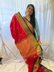 Red with Black Rani Paithani Soft Silk Saree -VS750